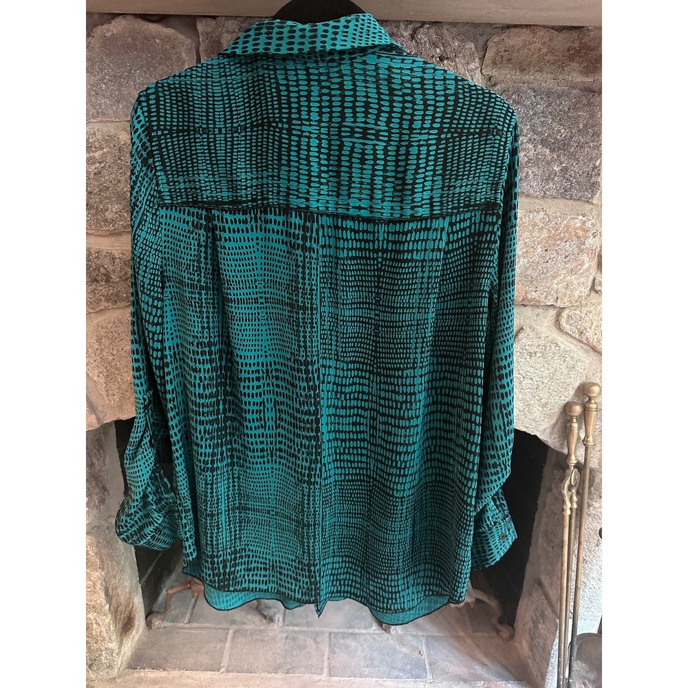 Calvin Klein Jeans M Teal Black Abstract Print Button Down Blouse Tunic Shirt - Picture 3 of 8